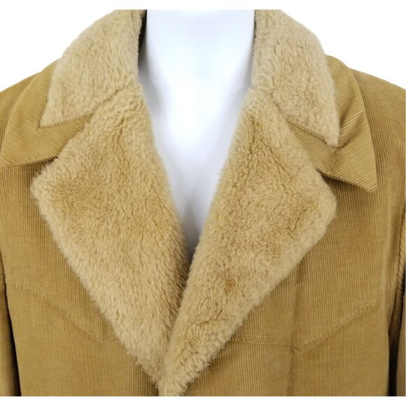 Peters All Weather Wear Corduroy Coat Size 42 Vintage 60s Faux Fur Lining Collar - Picture 3 of 12